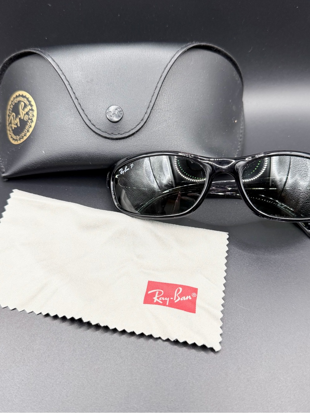 Ray Ban P RB 4115 606/71 Polarized Translucent Gray Sunglasses Green Lenses